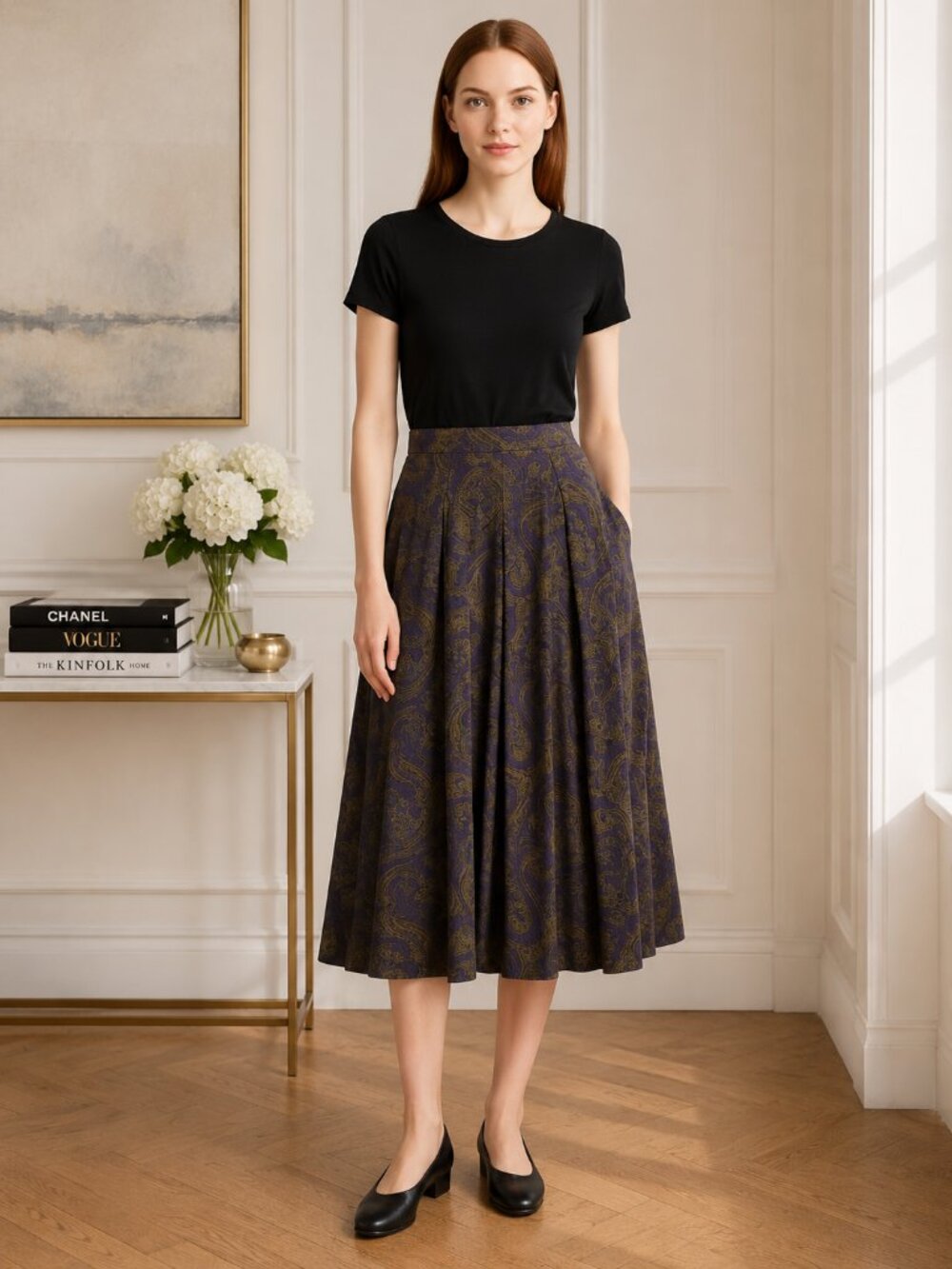 Vintage Y2K Ann Taylor 100% Silk Paisley Print Women's Midi Skirt Sz 10